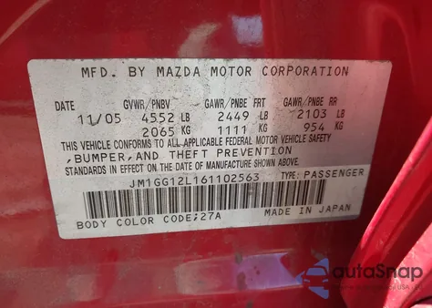2006 Mazda Mazdaspeed6 Grand Touring from USA, damaged, VIN JM1GG12L161102563